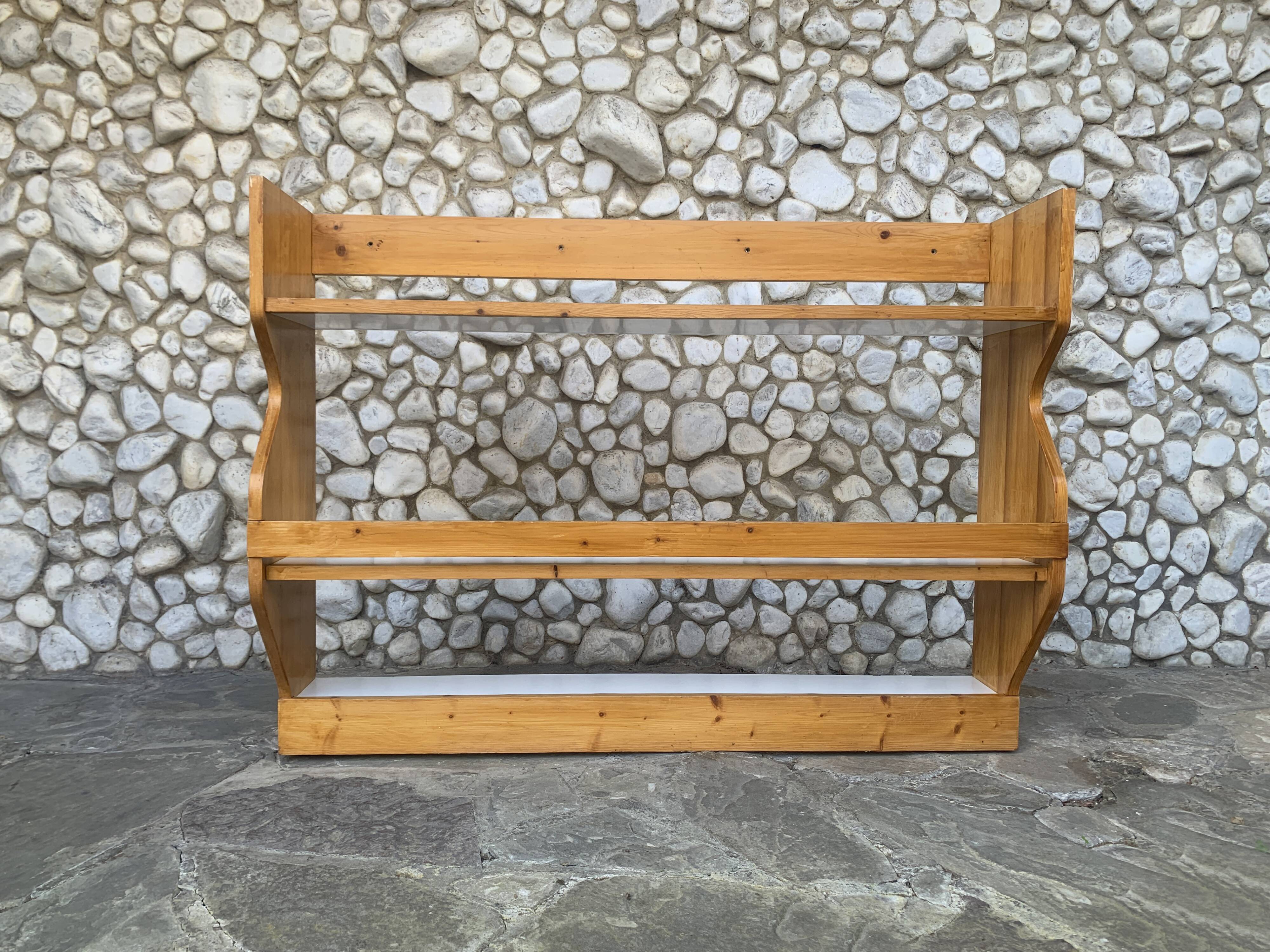 Wall-mounted pine sideboard by Charlotte Perriand from Les Arcs 1800, circa 1970.