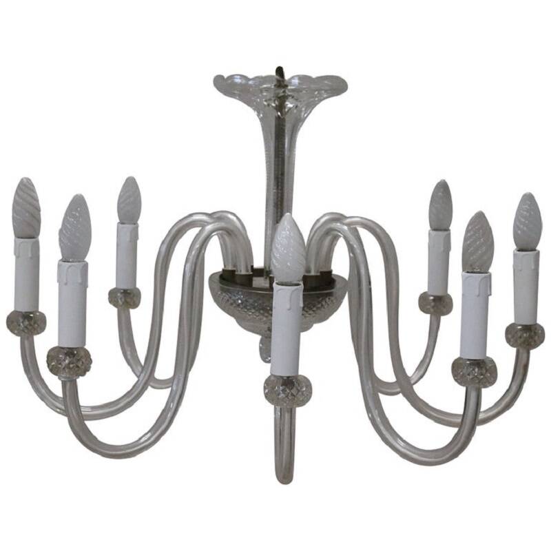 Vintage Clear Murano Glass Chandelier, 1980s