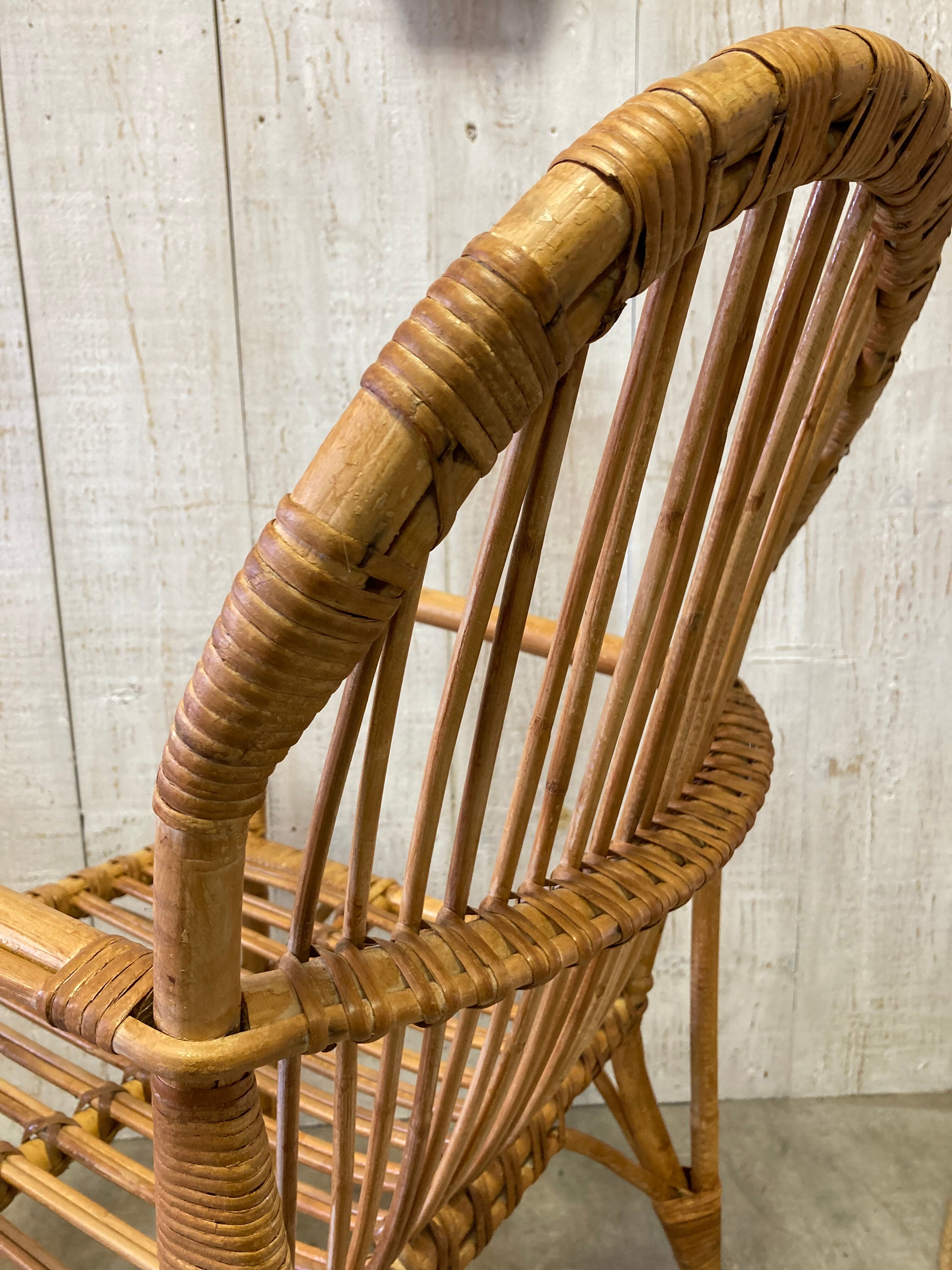 Série de 4 fauteuils rotin vintage