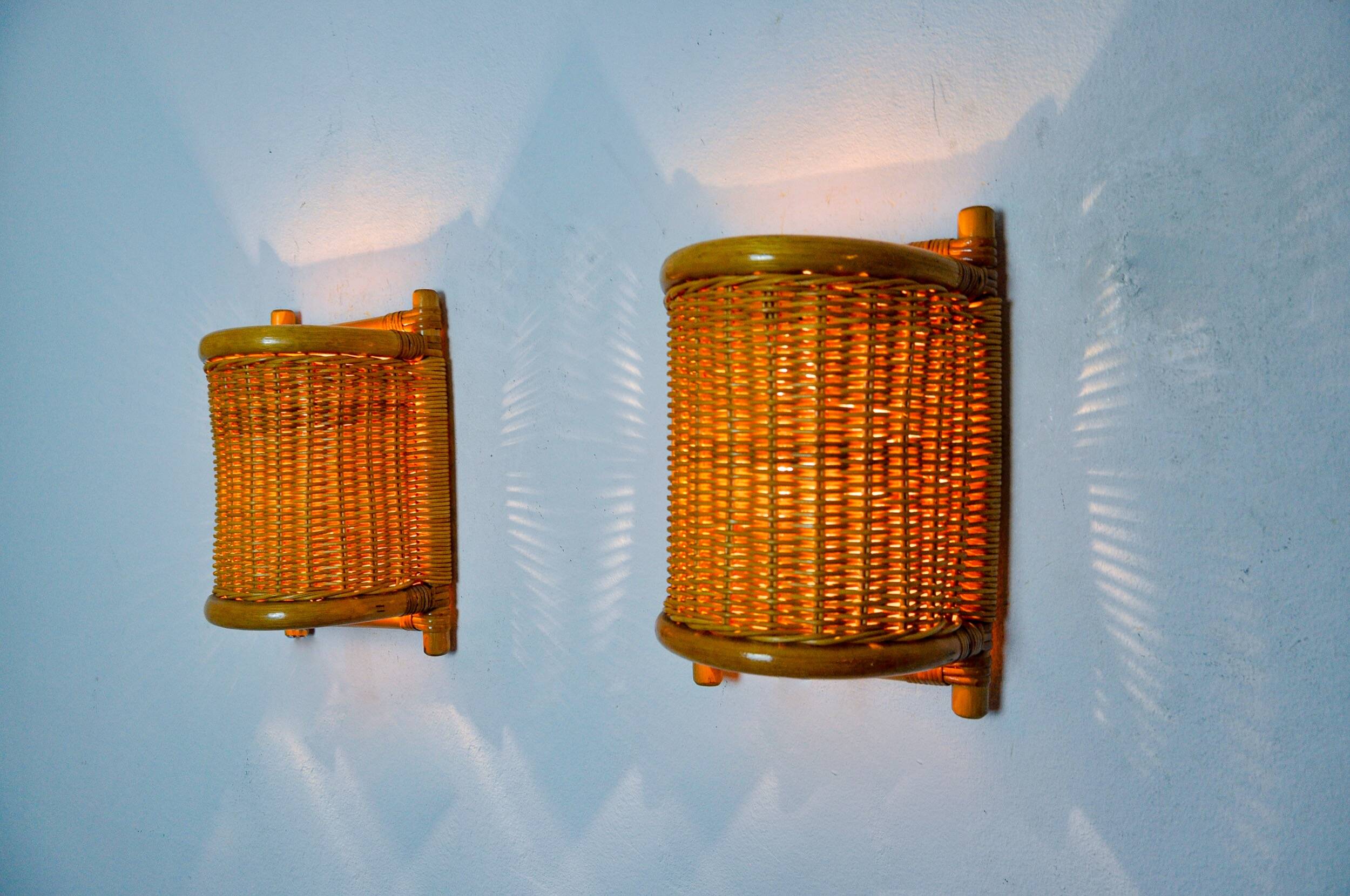 Pair of rattan sconces, France, 1960