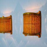 Pair of rattan sconces, France, 1960