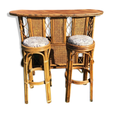 Rattan and cannage bar and 2 stools