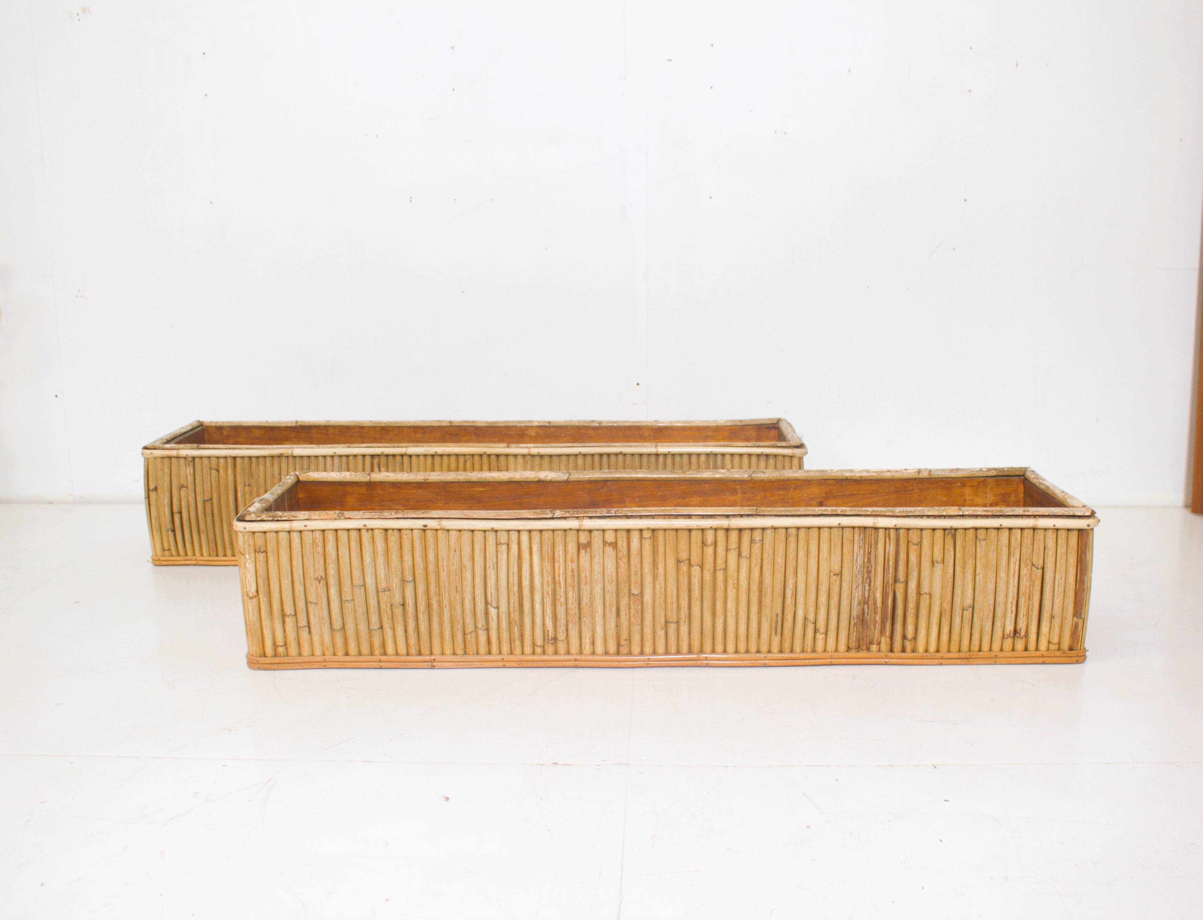 Pair of large vintage bamboo planters