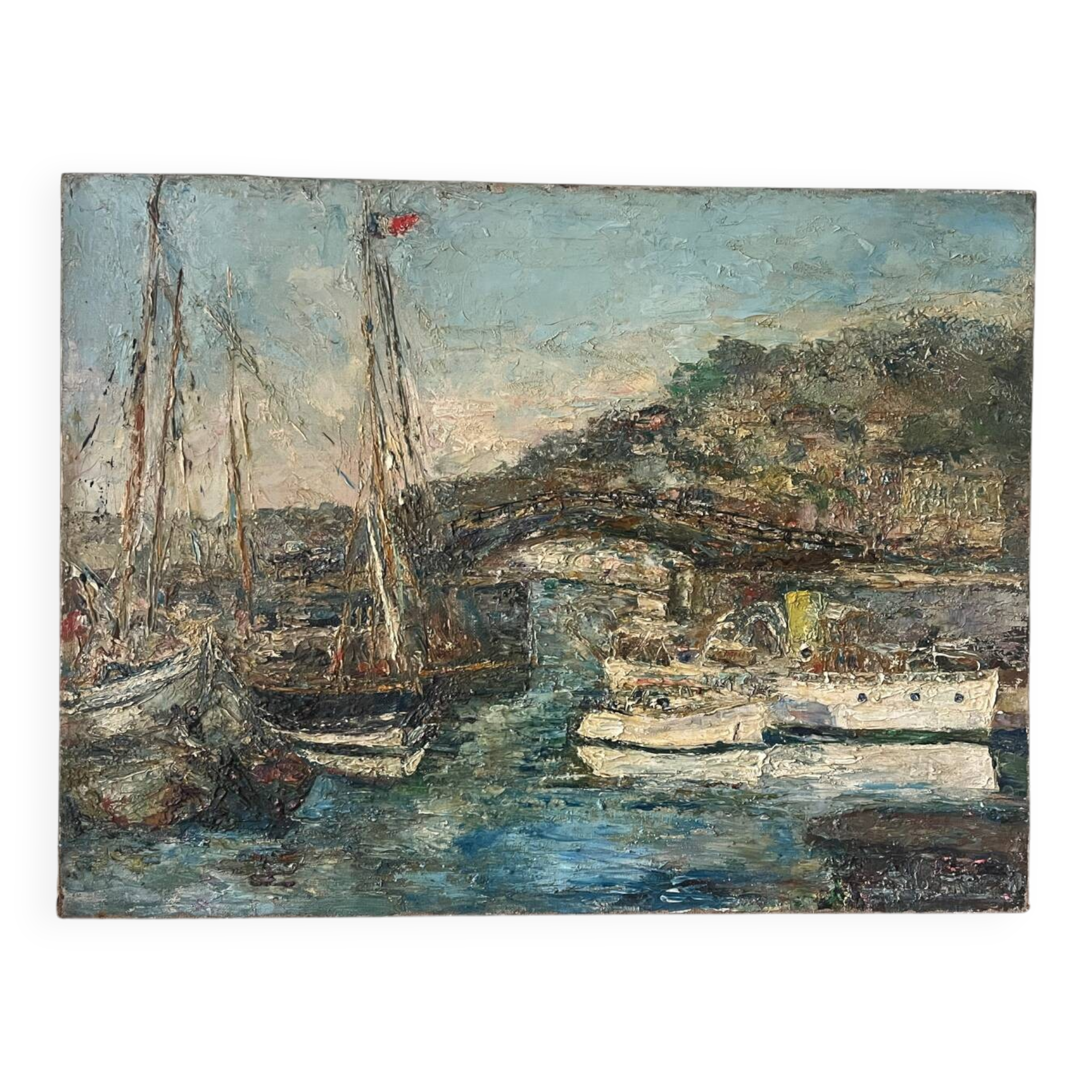 Mediterranean port, oil on canvas knife technique