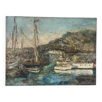 Mediterranean port, oil on canvas knife technique