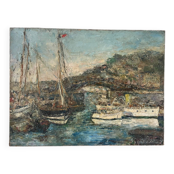 Mediterranean port, oil on canvas knife technique