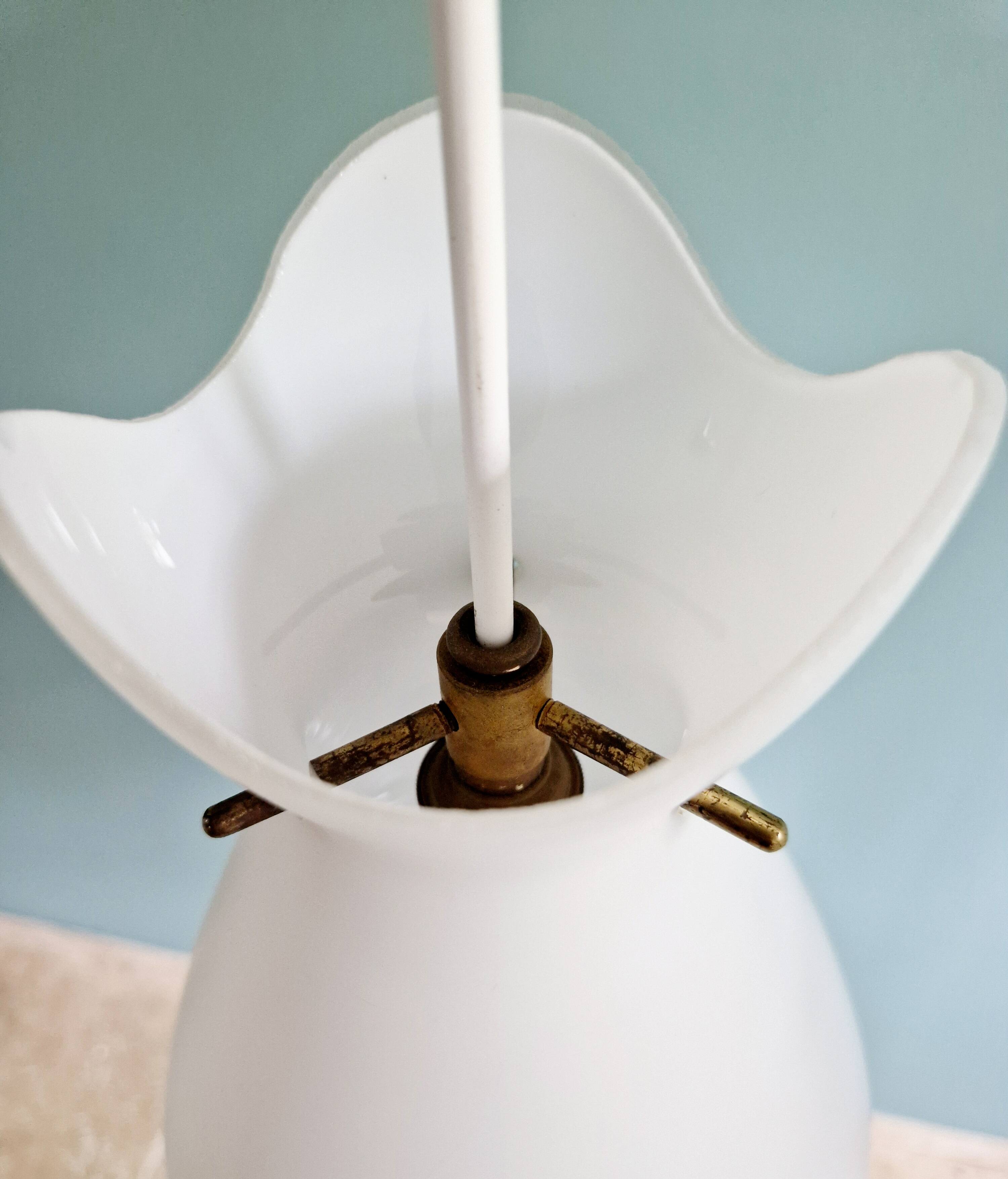 Scandinavian suspension in frosted white glass, 1960s