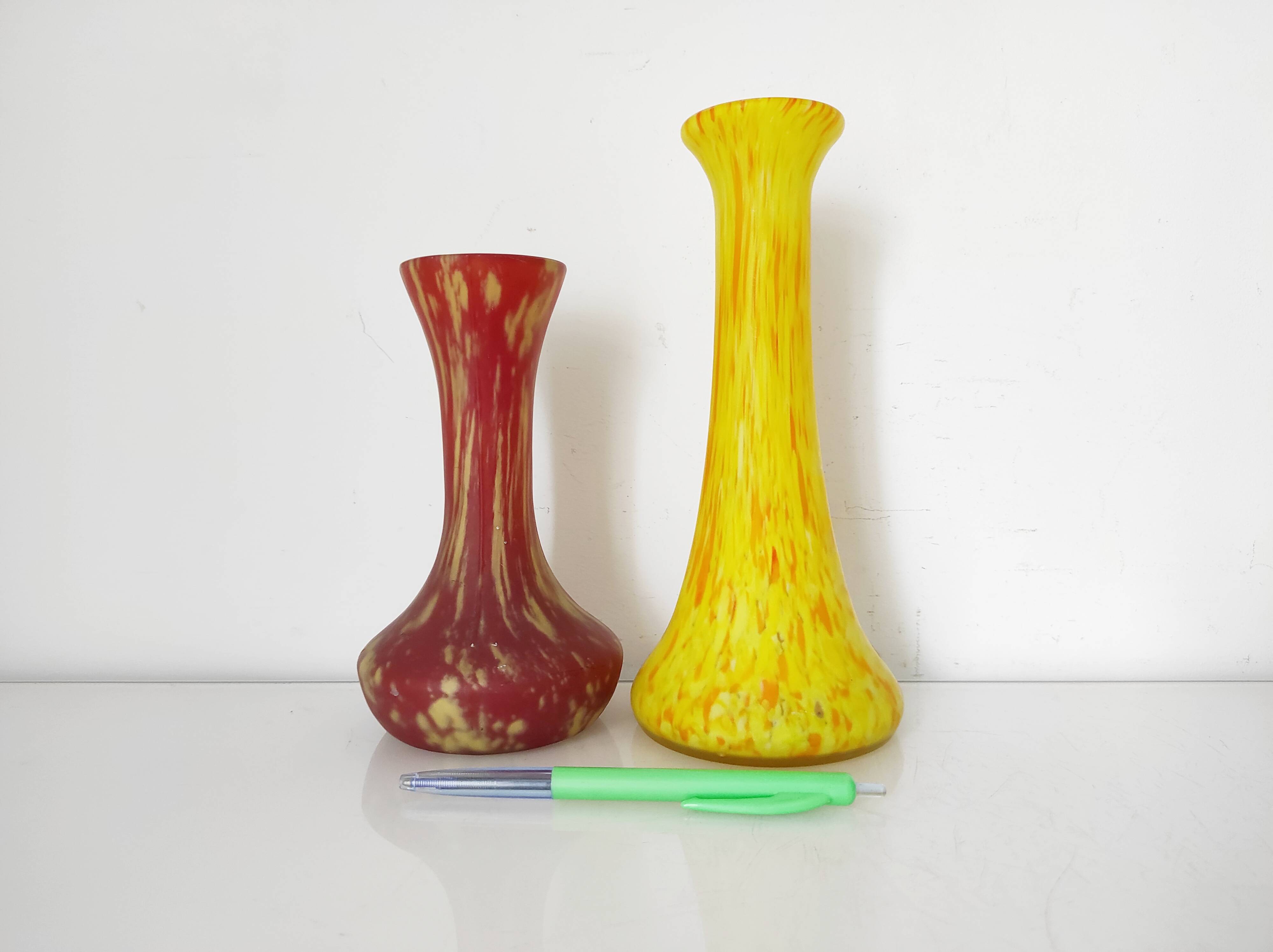 Set of two marmoreal glass vases