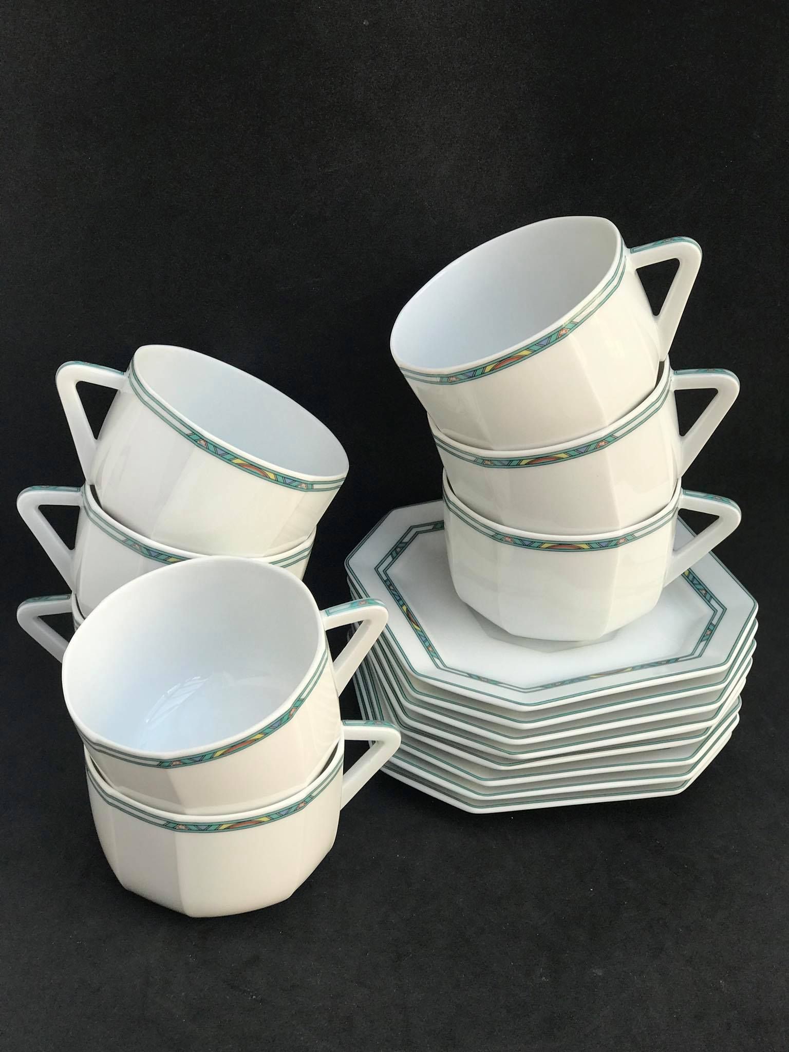 8 coffee tea cups and 8 porcelain saucers Limoges Bernardaud Paul Poiret