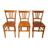 Ensemble de 3 chaises bistrot en bois 1950