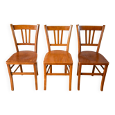 Ensemble de 3 chaises bistrot en bois 1950