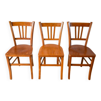 Ensemble de 3 chaises bistrot en bois 1950