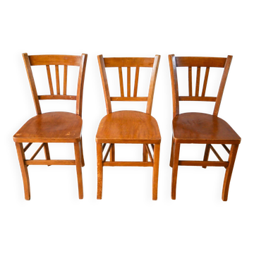 Ensemble de 3 chaises bistrot en bois 1950