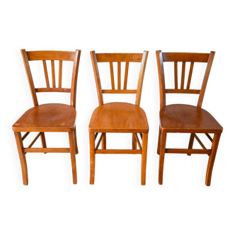 Set of 3 wooden bistro chairs 1950