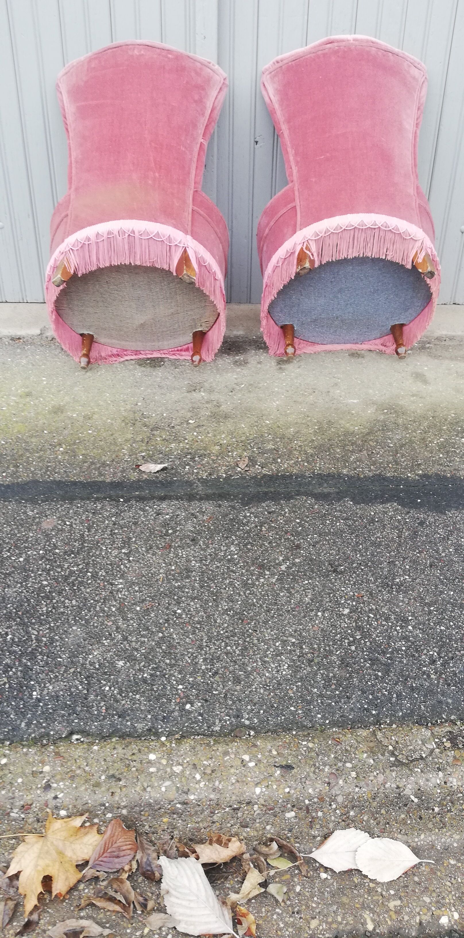 Paire de chauffeuses vintage tissu rose