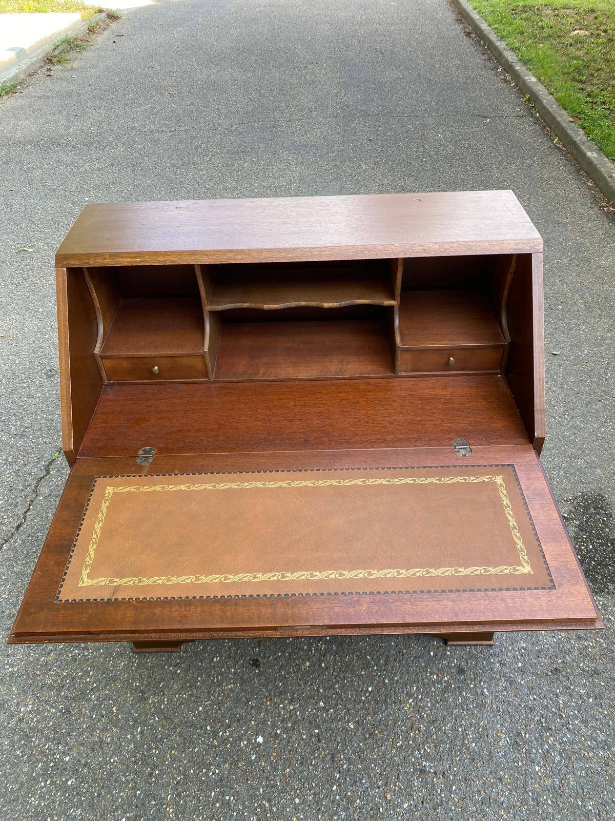 English solid wood donkey back writing desk, 20th century