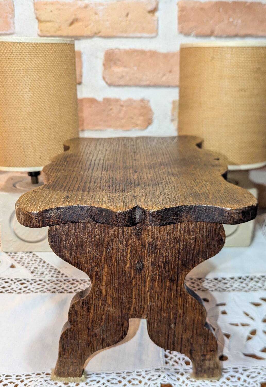 Low Stool Footrest Antique Oak Wood