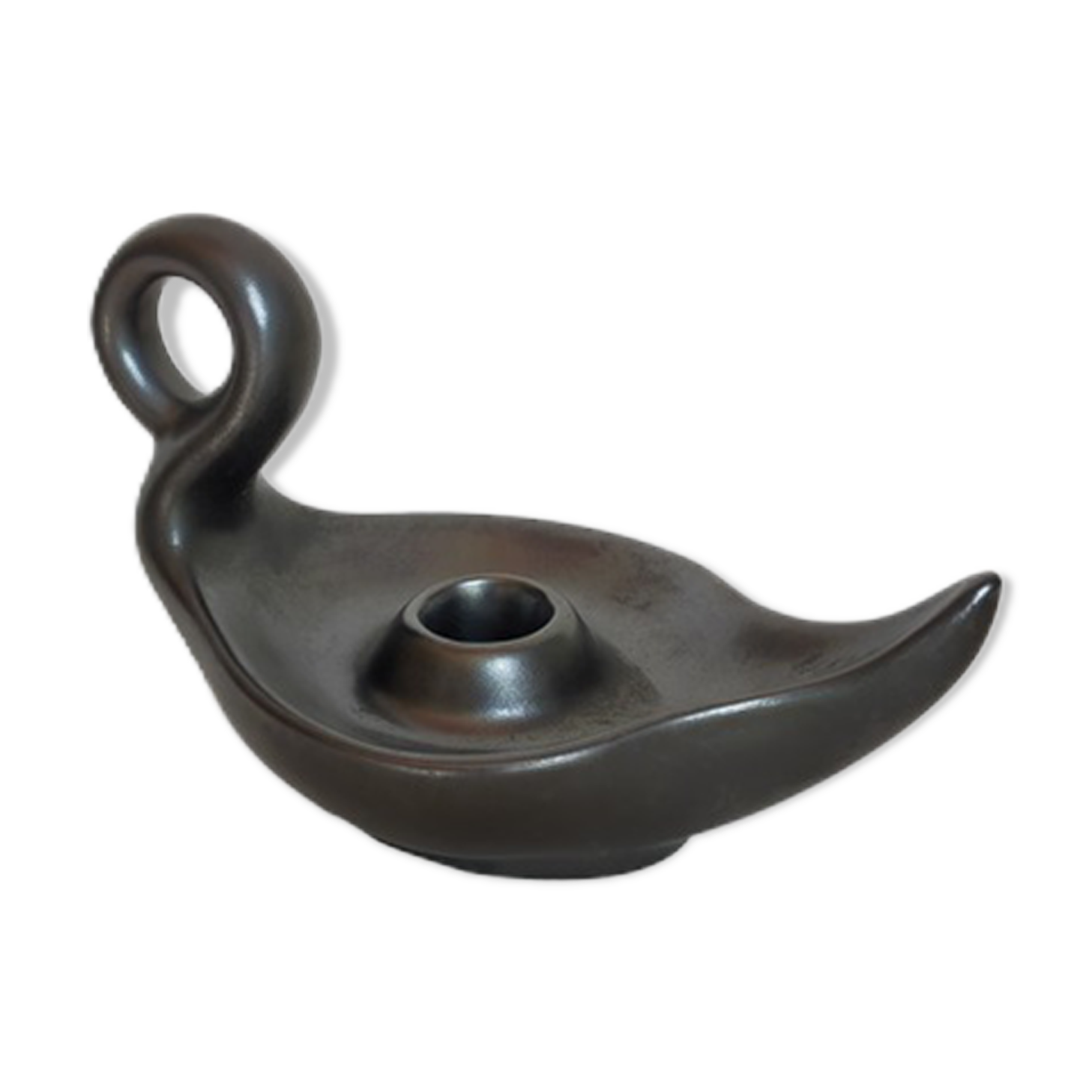 Matt black ceramic cellar rat candle holder 50s