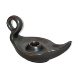 Bougeoir rat-de-cave noir mat en céramique années 50