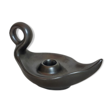 Matt black ceramic cellar rat candle holder 50s