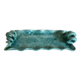 Wavy turquoise glazed earthenware plate 1960 Provence