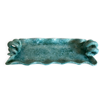 Wavy turquoise glazed earthenware plate 1960 Provence