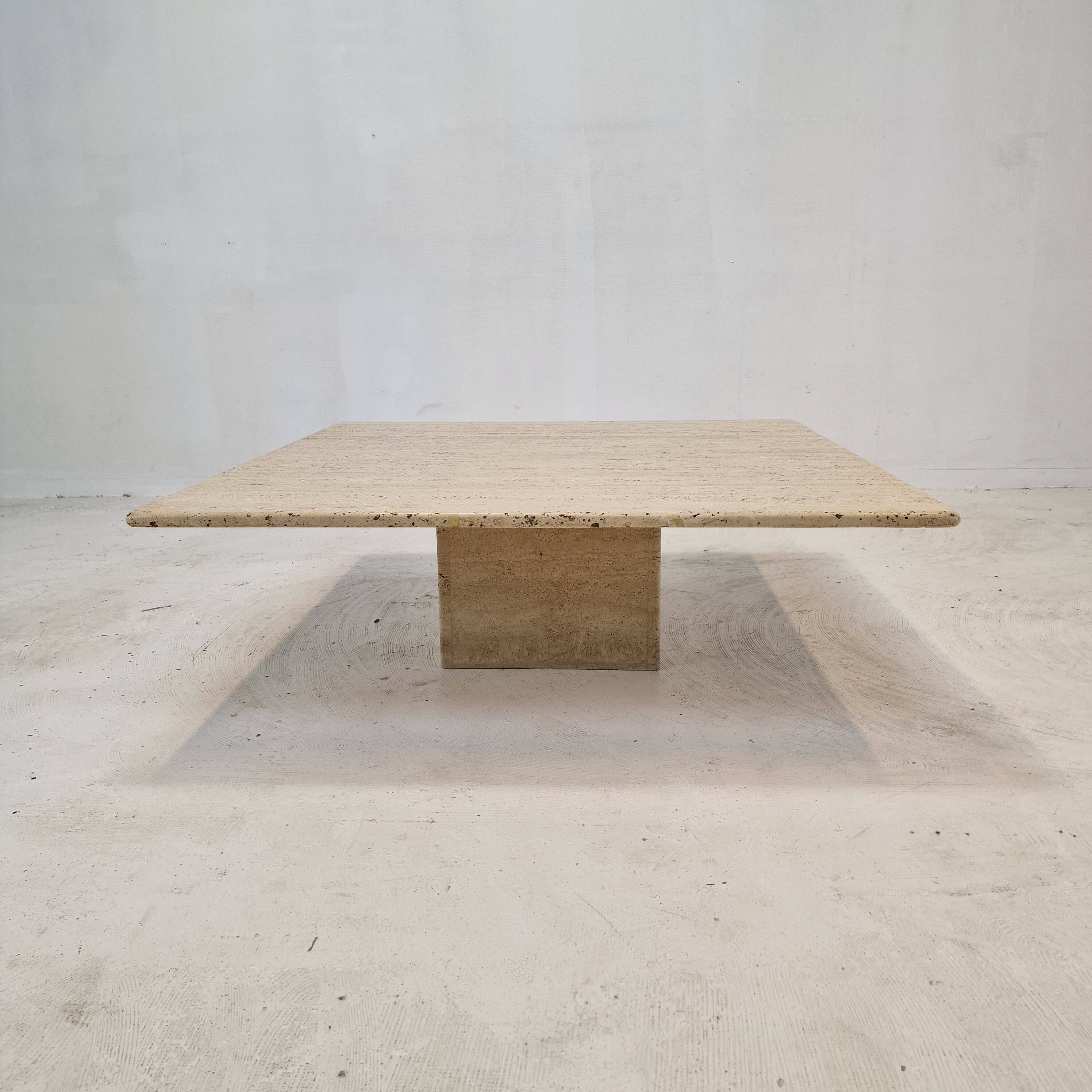 Italian Square Coffee Table in Travertine, 1980s