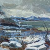 Mid 20th Century "The Mountains" Swedish Expressionist Winter Landscape Oil Painting, Framed