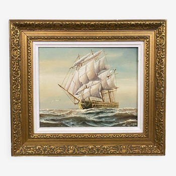 Oil on canvas by Grant 20th century representing a galleon