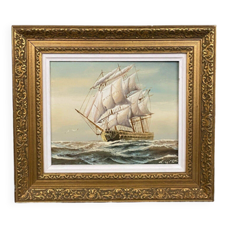 Oil on canvas by Grant 20th century representing a galleon