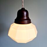 Art Deco pendant light in faceted white opaline, 1920