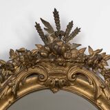 19th C antique French oval gold leaf mirror with crest