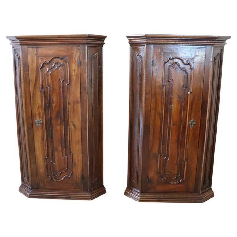 Pair of antique corner cabinets, Italy 17th century restored