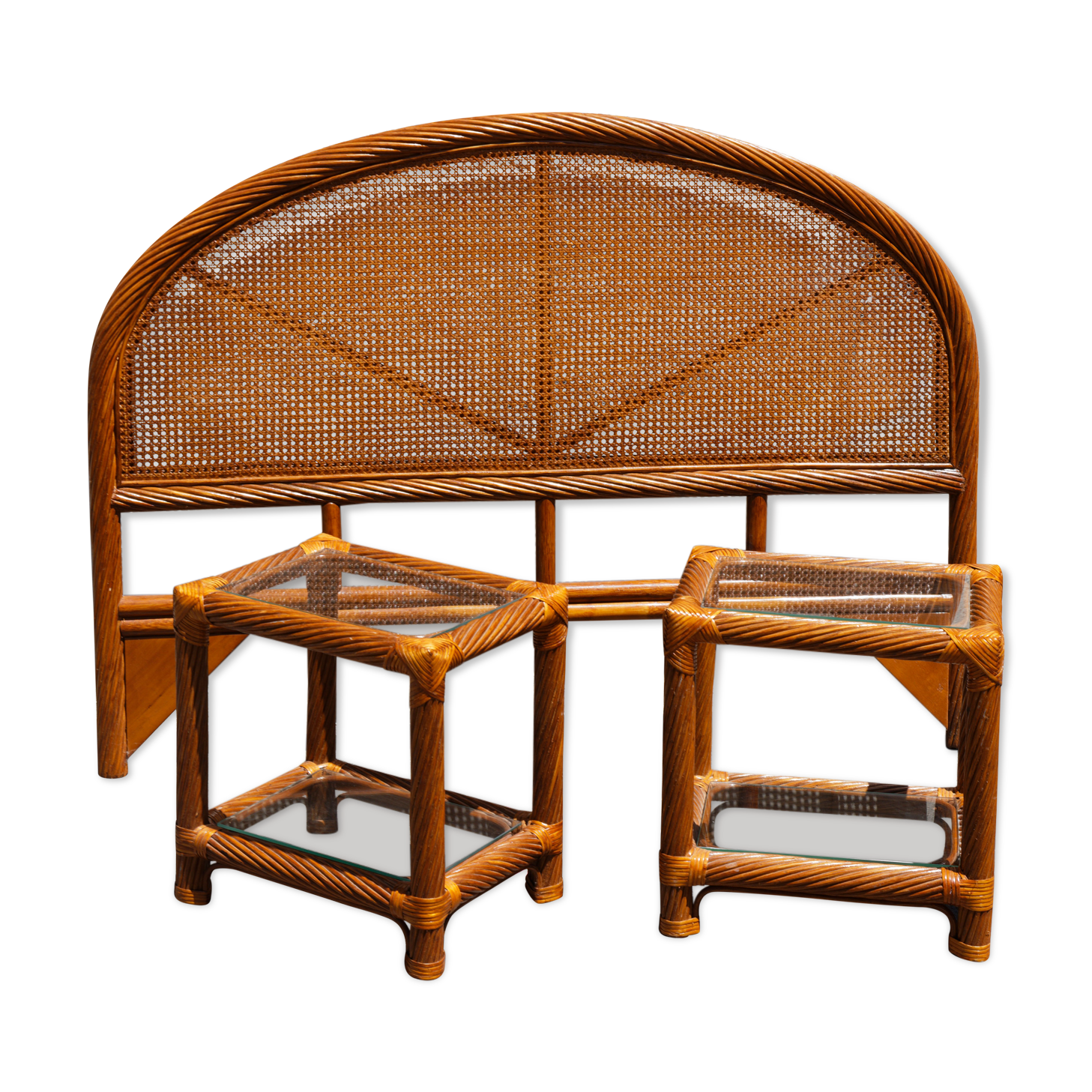 Set headboard and bedside woven rattan maugrion