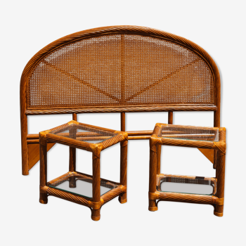 Set headboard and bedside woven rattan maugrion