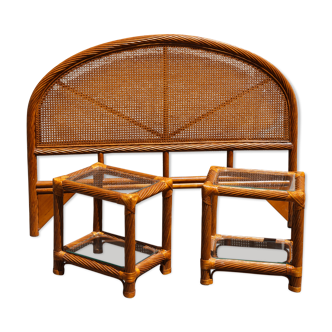Set headboard and bedside woven rattan maugrion