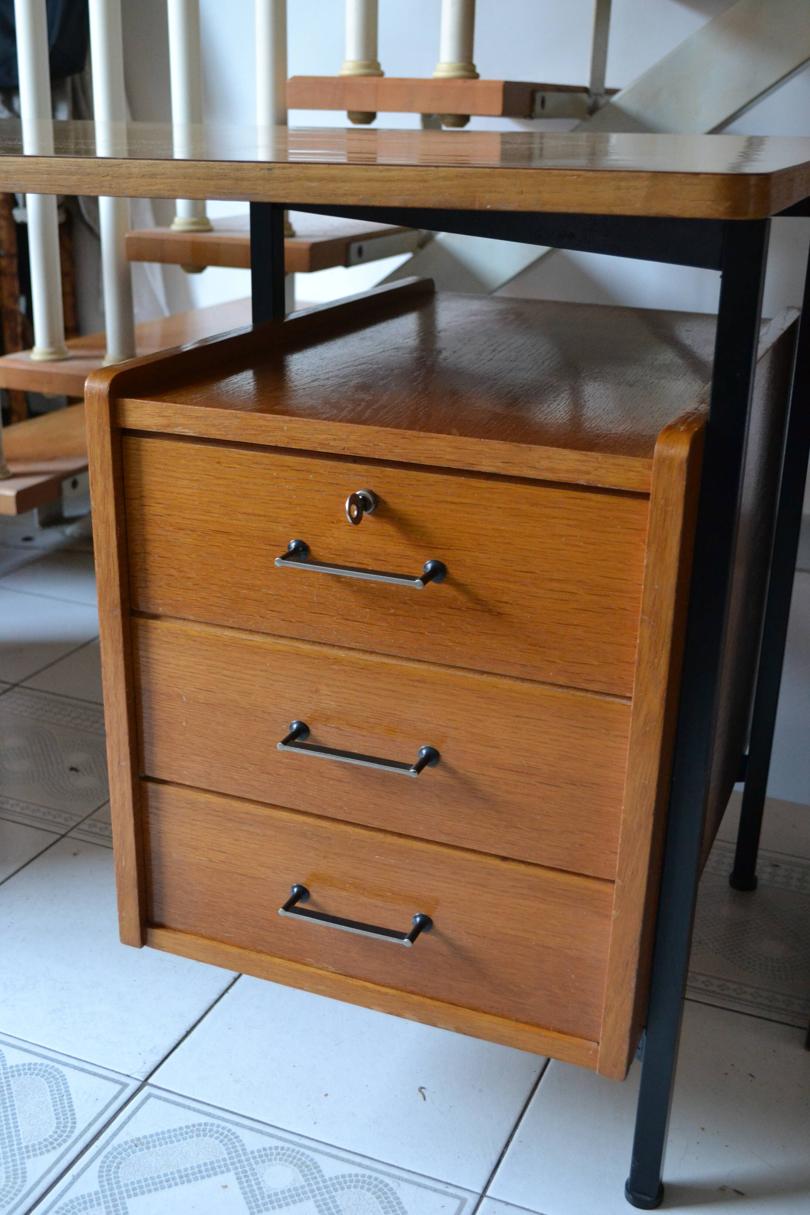 Modernist desk with two oak pedestals from the 60s