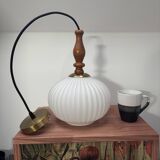 Vintage Scandinavian pendant light in white pleated opaline