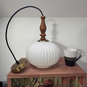 Vintage Scandinavian pendant light in white pleated opaline