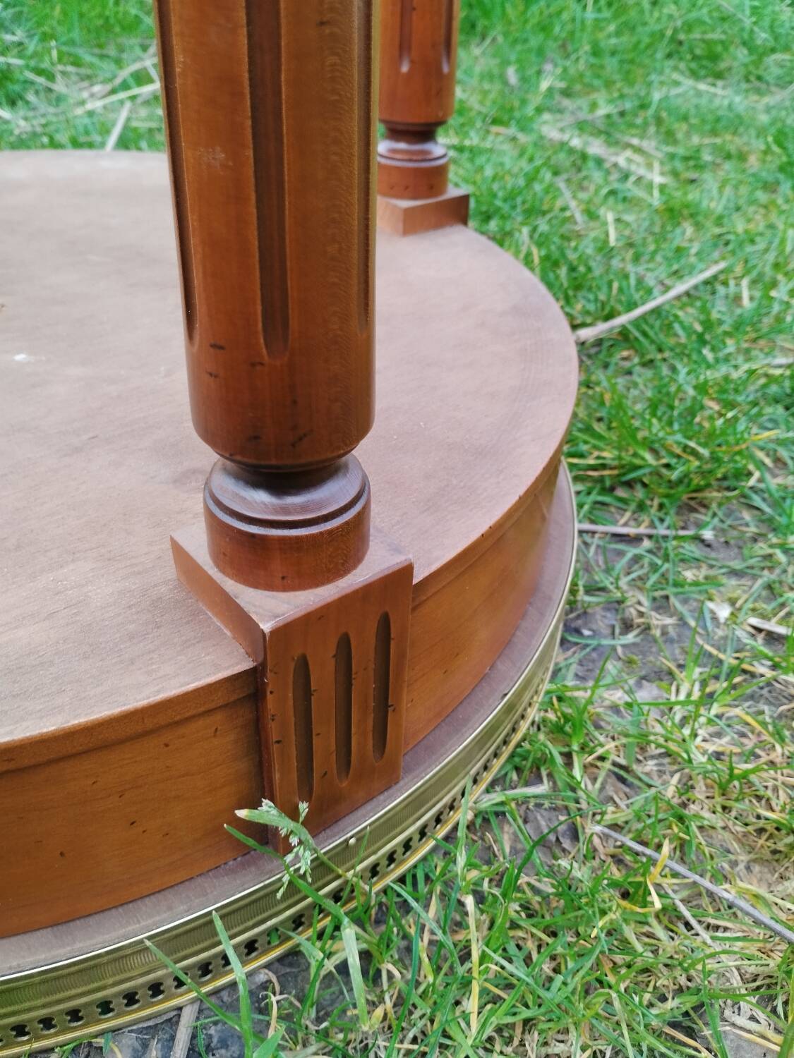 Antique hot water bottle table, Louis XVI style marble top