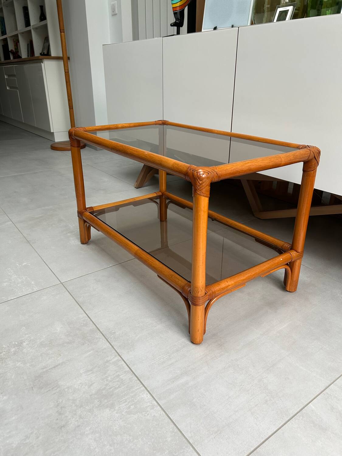 Vintage coffee table in bamboo and rattan