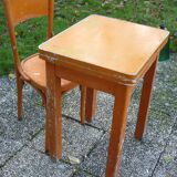 Table with extensions in wood and aluminum, ROC + 1 chair from the 50s
