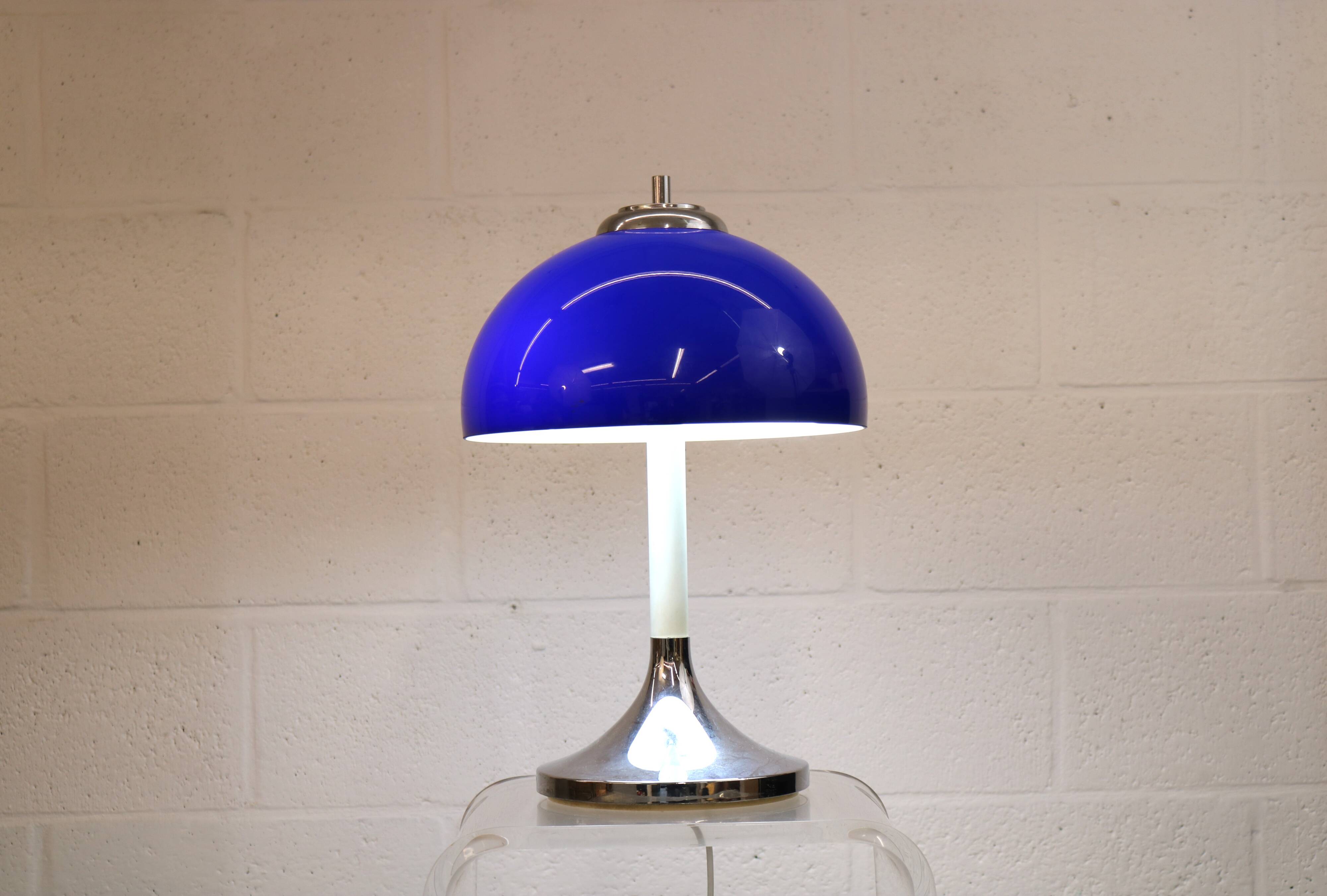 Vintage blue acrylic and chrome mushroom table lamp - Germany Space Age