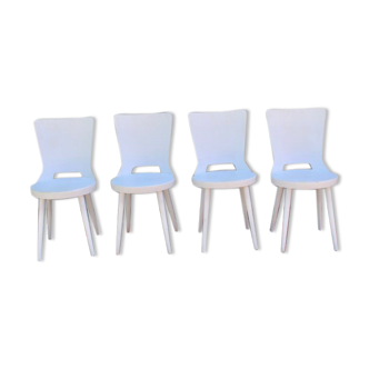Series of 4 white wooden chairs