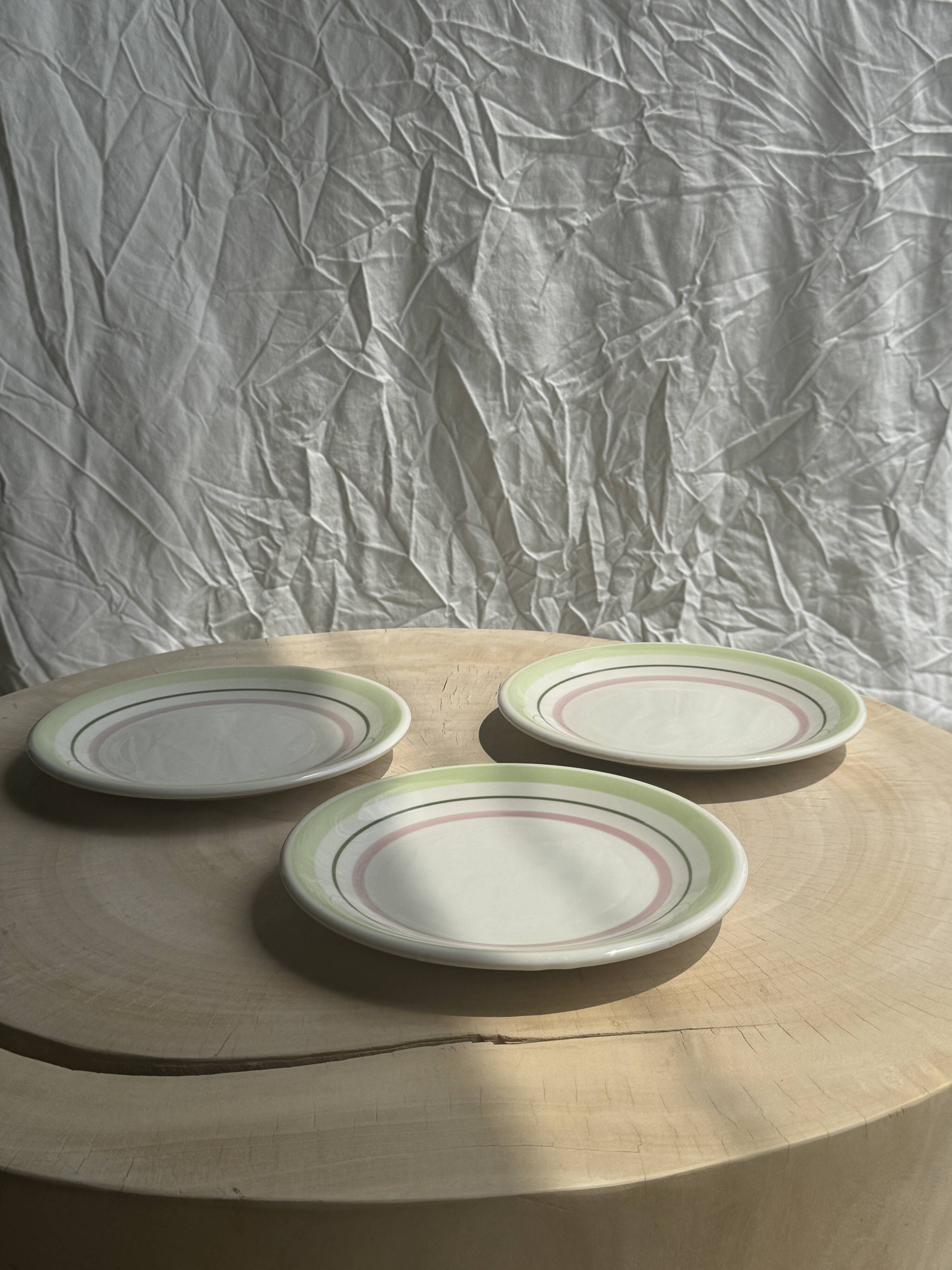 Set of 12 green and pink Italian plates