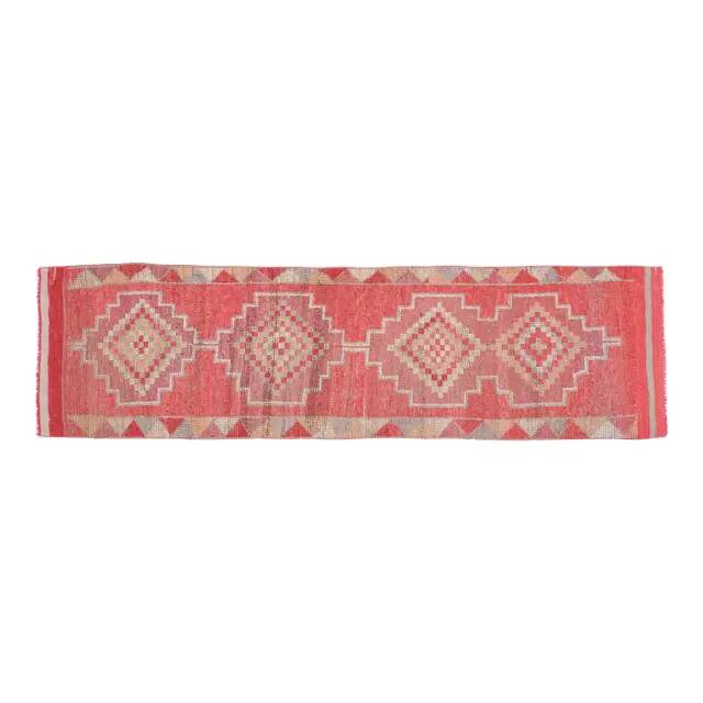 1970s Vintage Turkish Oushak Handmade Wool Cotton Pink Runner Rug 82x300