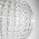 1960s Holophane Ball Pendant Chandelier, Thick Glass, 30 cm, and Vintage Brass