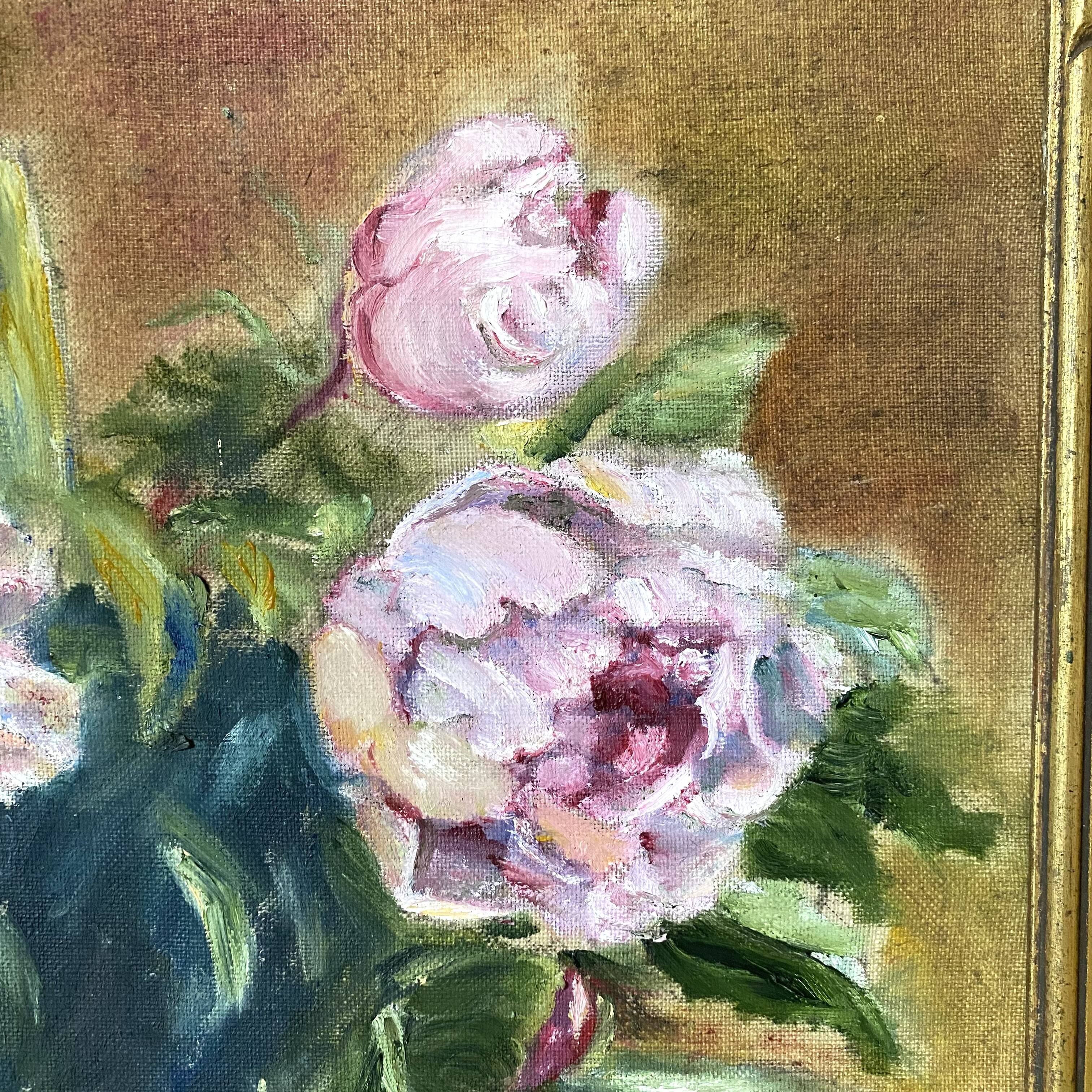 Painting, framed peony canvas