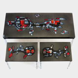 Vintage Adri Belgique ceramic nesting tables mimiset: 1 coffee table and 2 sidetables, 1960s