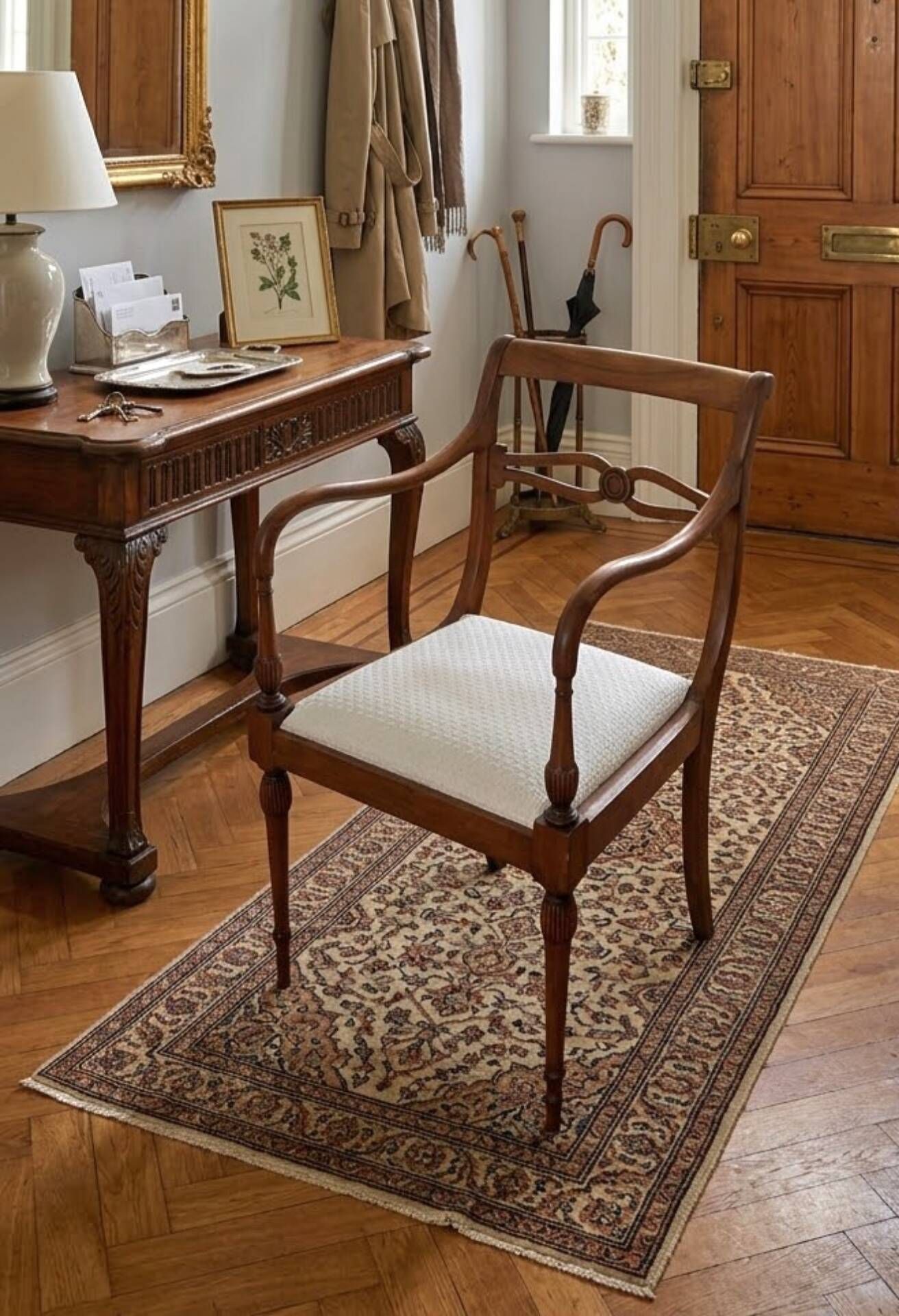 Directoire style armchair in solid wood – Openwork back/rest and sabre legs